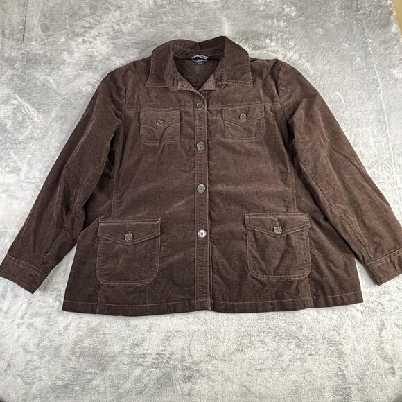Lands' End Jacket Womens 20W Brown Corduroy Chore Utility Button Front Pockets - Picture 1 of 12